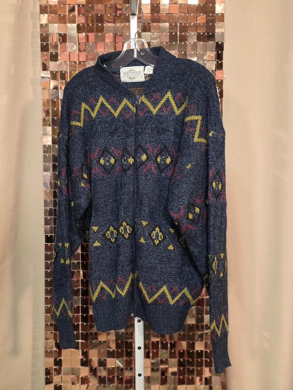 Vintage Northwest Territory Zip-Up Knit Sweater | Patterned Grunge Cardigan | L